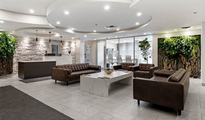 Astra’s professional front desk and reception area